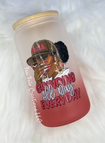 Grinding All Day Red Glass Can Tumbler